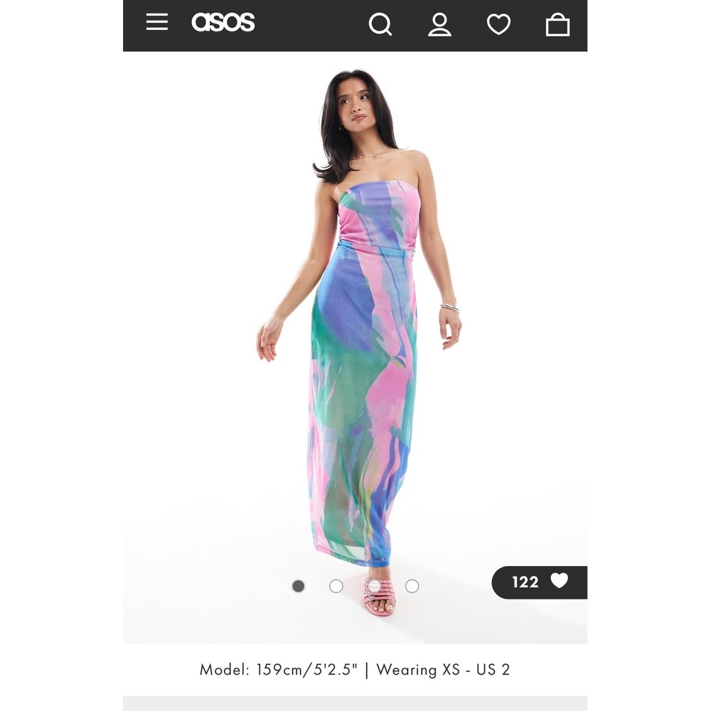 Vero Moda Flory SL Bandeau Maxi Dress Abstract Mesh Pink Blue Green Medium NWT